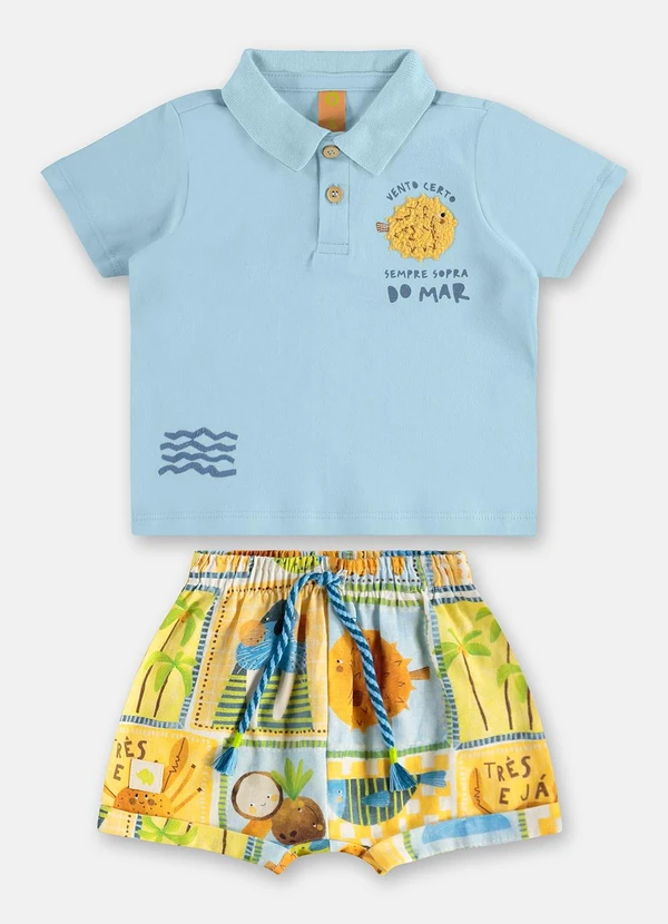 Três e Já - Conjunto Bebê com Polo e Short Azul 3