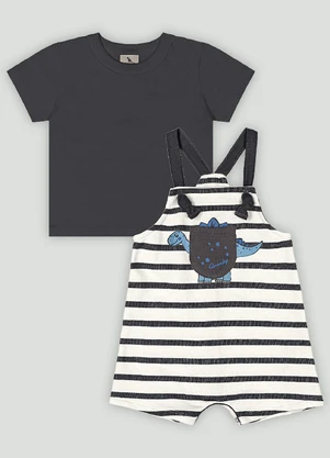 Conjunto Bebê Jardineira e Camiseta Quimby Cinza - QUIMBY