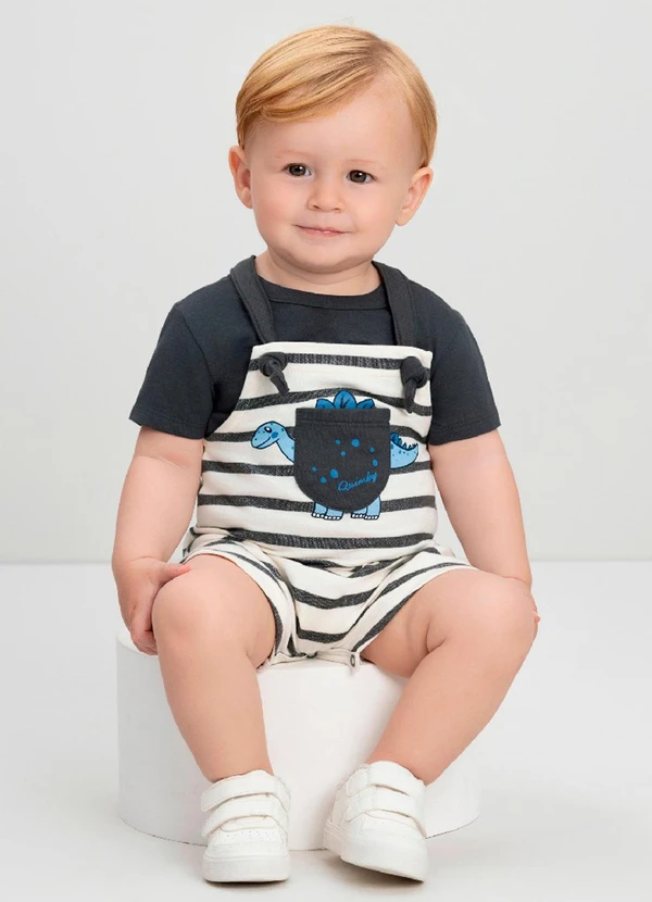 Quimby - Conjunto Bebê Jardineira e Camiseta Quimby Cinza