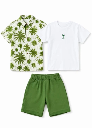 Vida Costeira - Conjunto Bebê Menino 3 Peças Camiseta, Camisa e Sh - VIDA COSTEIRA