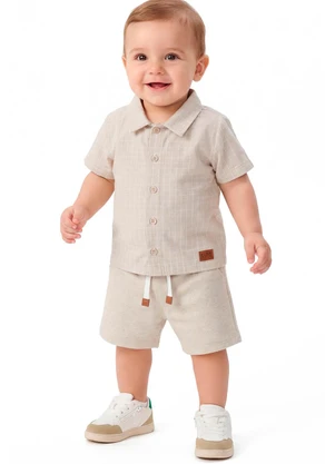 Colorittá - Conjunto Bebê Menino Camisa Xadrez Bege - COLORITTÁ