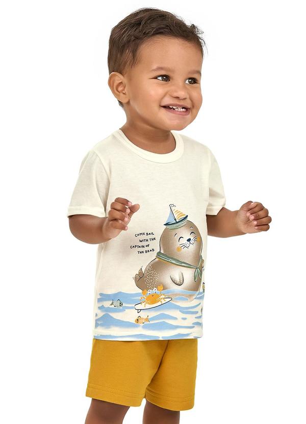Elian - Conjunto Bebê Menino Camiseta e Bermuda Bege