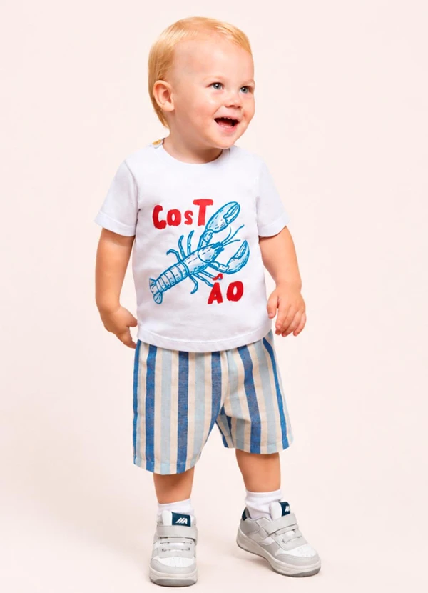 Vida Costeira - Conjunto Bebê Menino Camiseta Lagosta e Bermuda Li