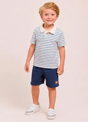 Vida Costeira - Conjunto Bebê Menino Camiseta Polo Tricot Listrada - VIDA COSTEIRA