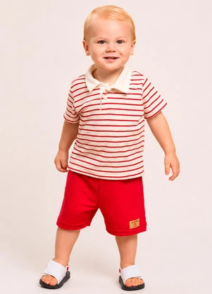 Vida Costeira - Conjunto Bebê Menino Camiseta Tricot Listrada - VIDA COSTEIRA