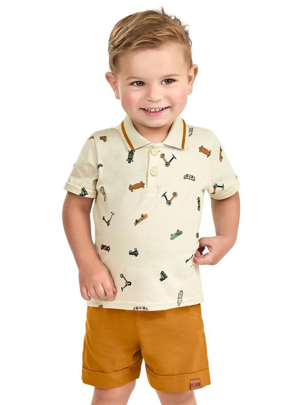 Elian - Conjunto Bebê Menino com Camisa Polo Bege