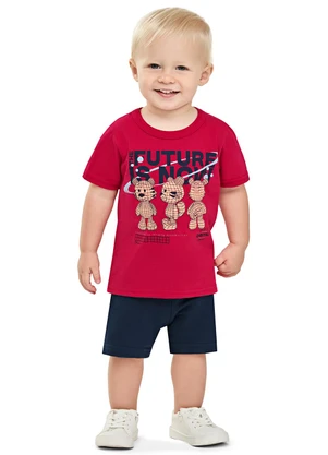 Elian - Conjunto Bebê Menino Curto Moletom Vermelho - ELIAN