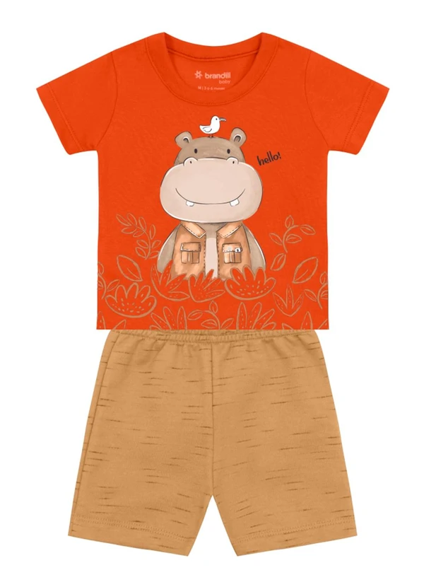 Brandili - Conjunto Bebê Menino de Hipopótamo Laranja