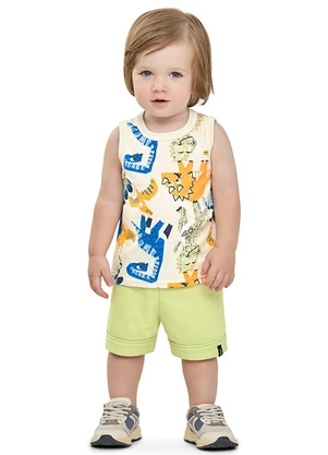 Elian - Conjunto Bebê Menino Dino Curto Bege - ELIAN