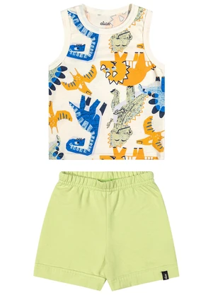 Elian - Conjunto Bebê Menino Dino Curto Bege - ELIAN