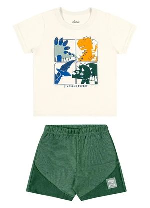 Elian - Conjunto Bebê Menino Estampa Dino Bege - ELIAN