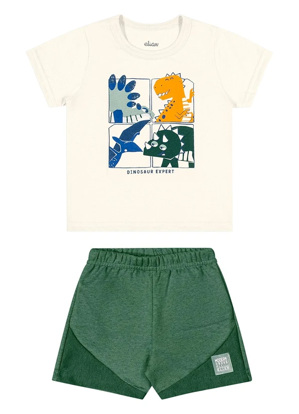 Elian - Conjunto Bebê Menino Estampa Dino Bege