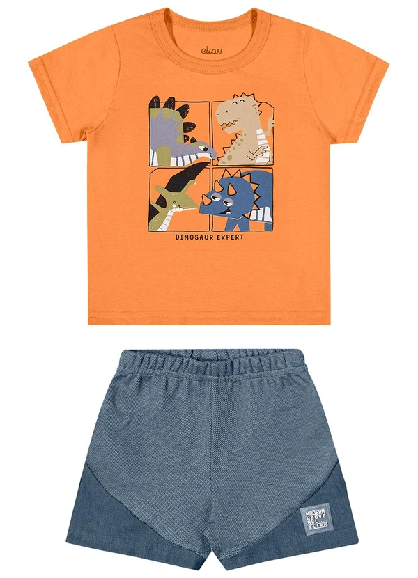 Elian - Conjunto Bebê Menino Estampa Dino Laranja 2