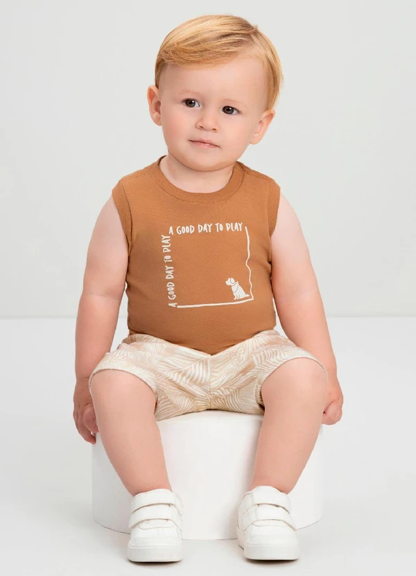 Quimby - Conjunto Bebê Menino Estampado Quimby Marrom