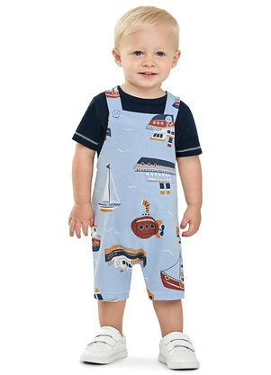 Elian - Conjunto Bebê Menino Jardineira Barcos Azul - ELIAN