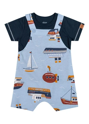 Elian - Conjunto Bebê Menino Jardineira Barcos Azul - ELIAN