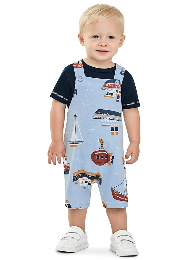 Elian - Conjunto Bebê Menino Jardineira Barcos Azul