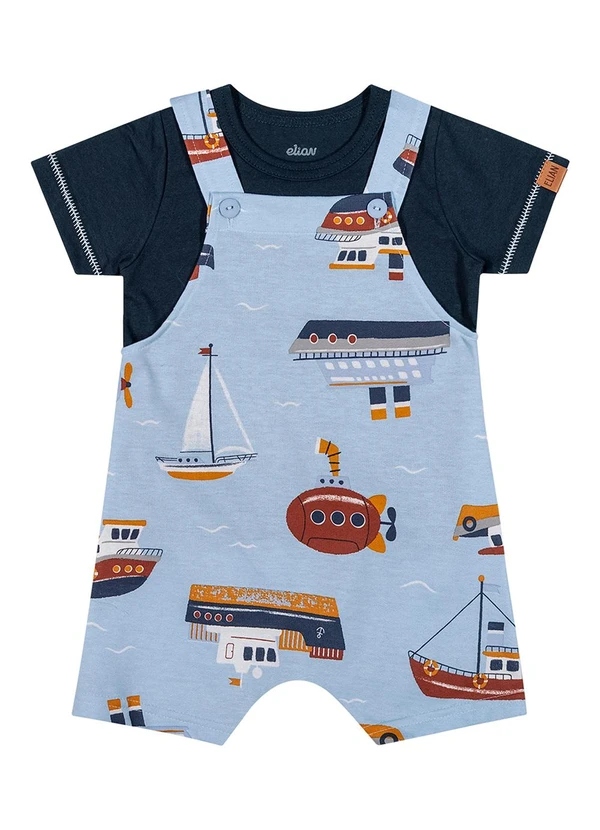 Elian - Conjunto Bebê Menino Jardineira Barcos Azul 2