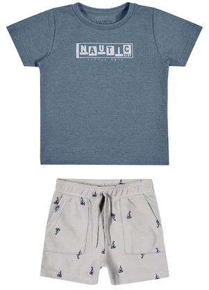 Colorittá - Conjunto Bebê Menino Náutico Malha Tricô Azul - COLORITTÁ