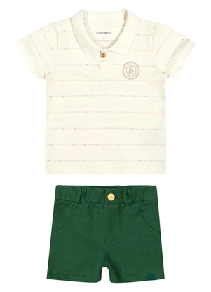 Colorittá - Conjunto Bebê Menino Polo com Bordado Bege - COLORITTÁ
