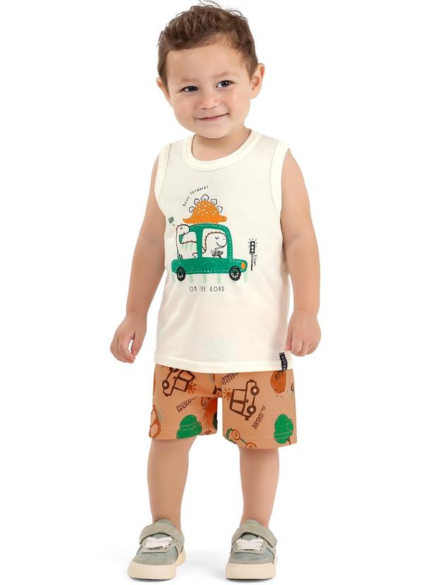 Elian - Conjunto Bebê Menino Regata Dino Elian Bege