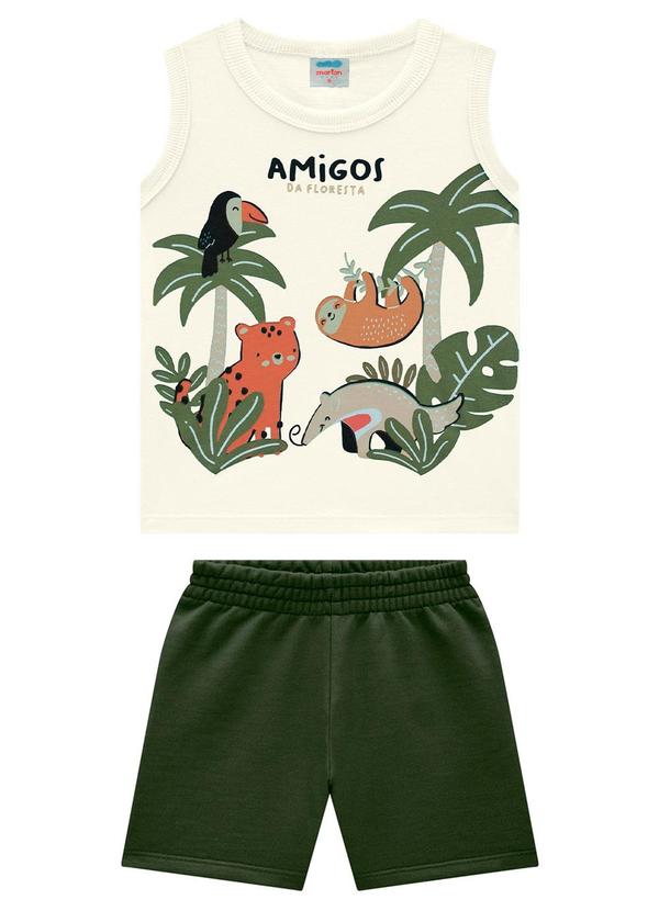 Marlan - Conjunto Bebê Menino Regata e Bermuda Jeans Bege