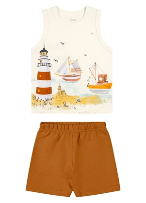 Elian - Conjunto Bebê Menino Regata Estampada Bege - ELIAN