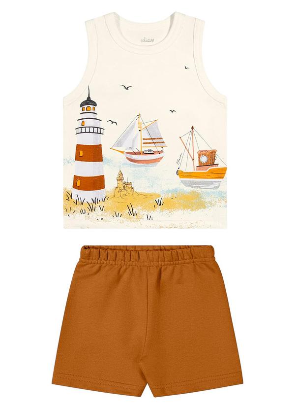Elian - Conjunto Bebê Menino Regata Estampada Bege