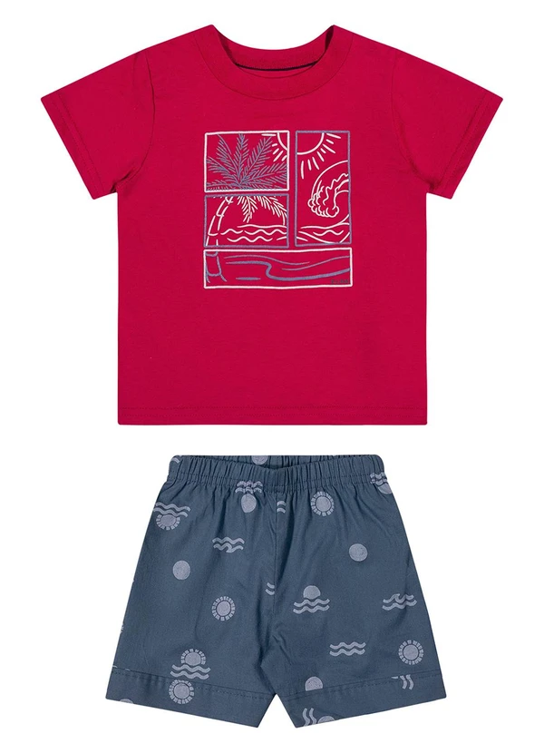 Elian - Conjunto Bebê Menino Tropical Leve Vermelho