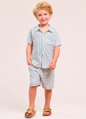 Vida Costeira - Conjunto Bebê Menino Verão Tricot Listrado Azul - VIDA COSTEIRA