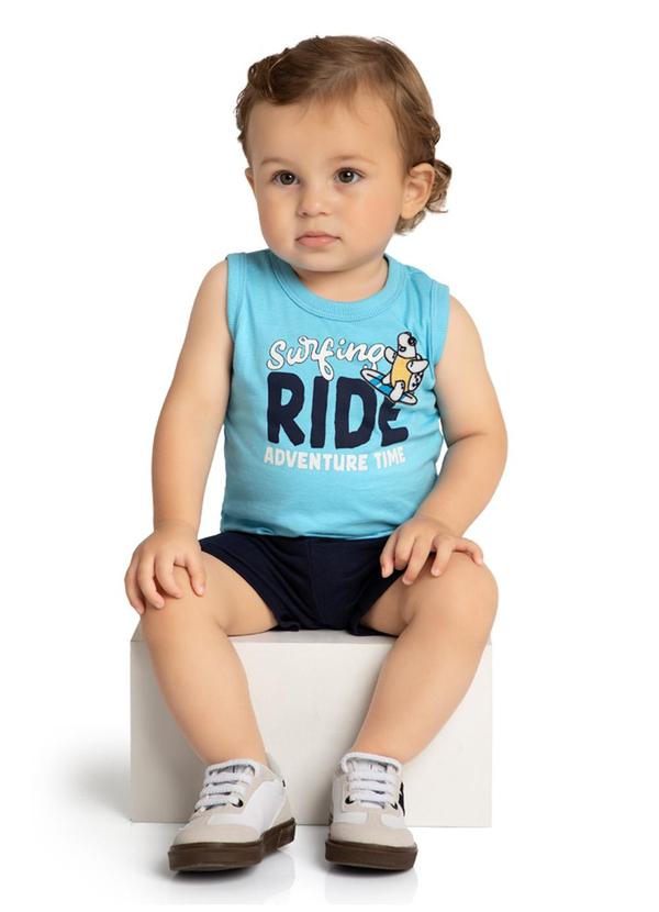 Marlan - Conjunto Bebê Regata e Bermuda em Moletinho Azul