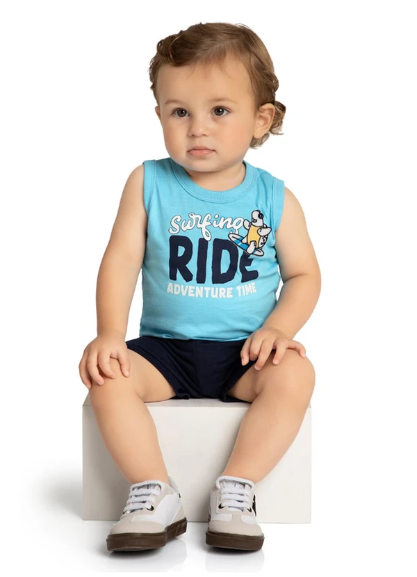 Marlan - Conjunto Bebê Regata e Bermuda em Moletinho Azul