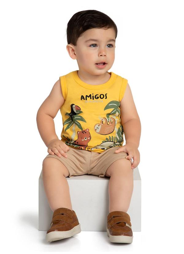 Marlan - Conjunto Bebê Regata e Bermuda Jeans Amarelo