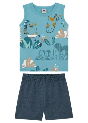 Marlan - Conjunto Bebê Regata e Bermuda Moletinho Azul - MARLAN