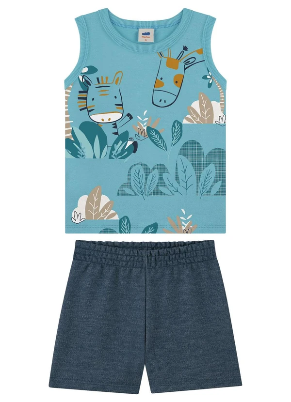 Marlan - Conjunto Bebê Regata e Bermuda Moletinho Azul
