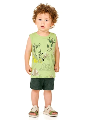Marlan - Conjunto Bebê Regata e Bermuda Moletinho Verde - MARLAN