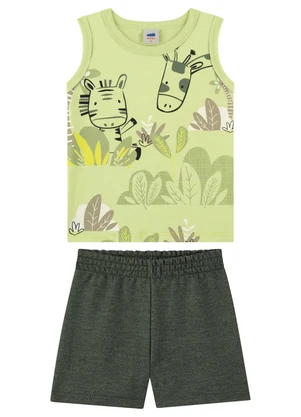 Marlan - Conjunto Bebê Regata e Bermuda Moletinho Verde - MARLAN