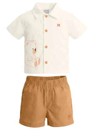 Mundi - Conjunto Bebê Tricoline Urso Bordado Bege - MUNDI