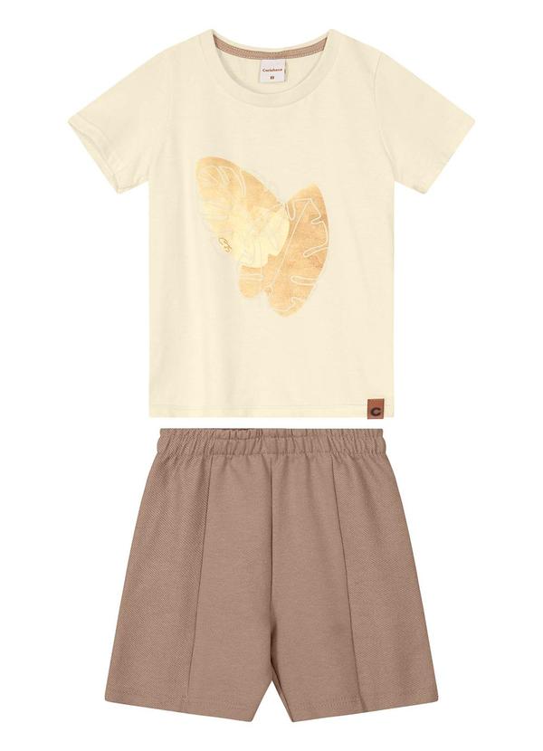 Carinhoso - Conjunto Bege Folhagem Moletom Menino