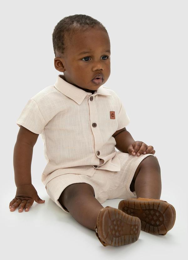 Carinhoso - Conjunto Bege Maquinetado Menino