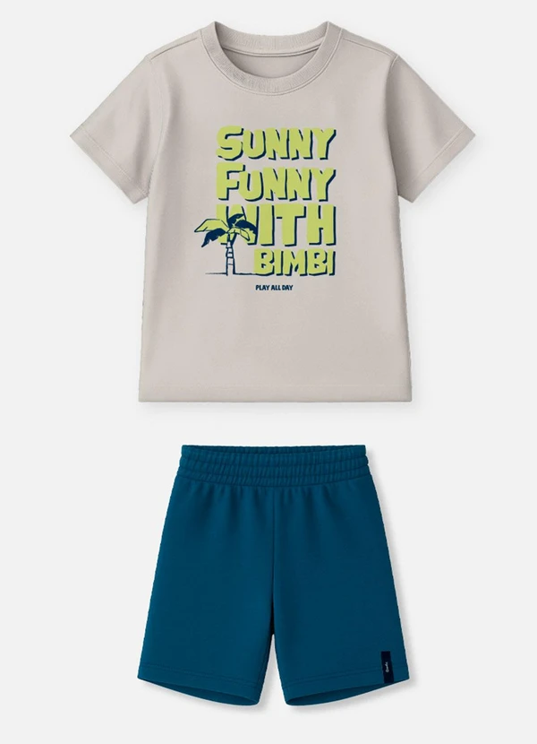 Bimbi - Conjunto Bege Sunny Funny Marinho 3