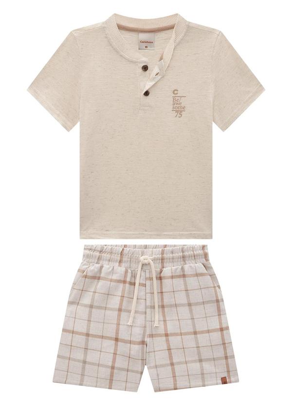 Carinhoso - Conjunto Bege Xadrez com Linho Menino 1