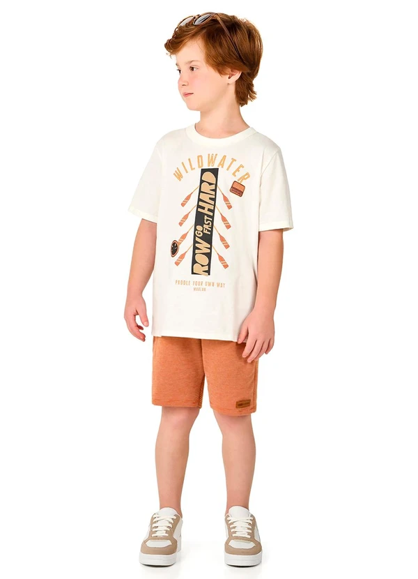 Marlan - Conjunto Bermuda com Bolso e Camiseta Bege