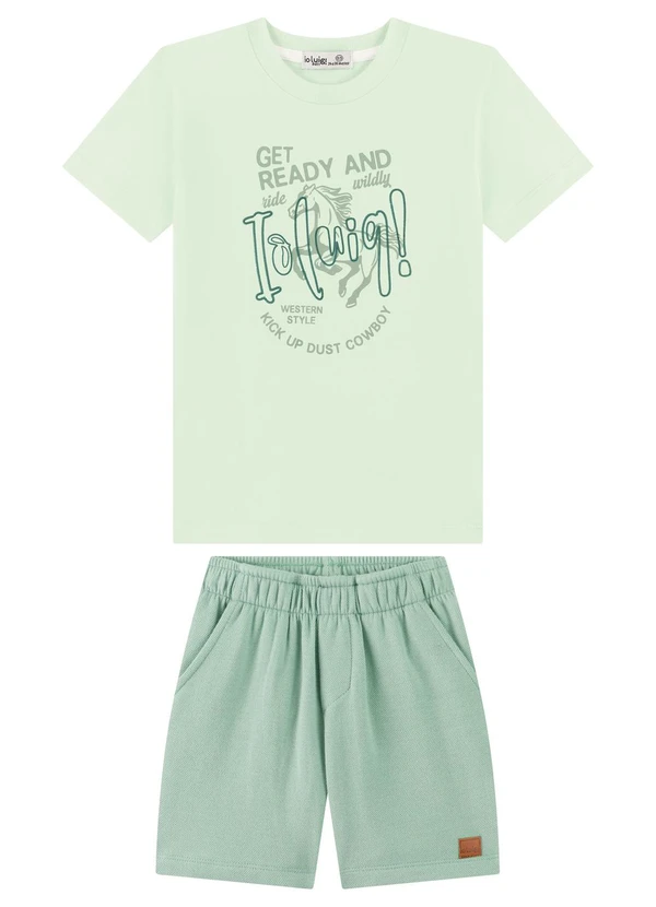 Ioluig - Conjunto Bermuda com Bolsos e Camiseta Verde
