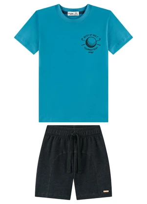 Ioluig - Conjunto Bermuda com Cadarço e Camiseta Azul - IOLUIG