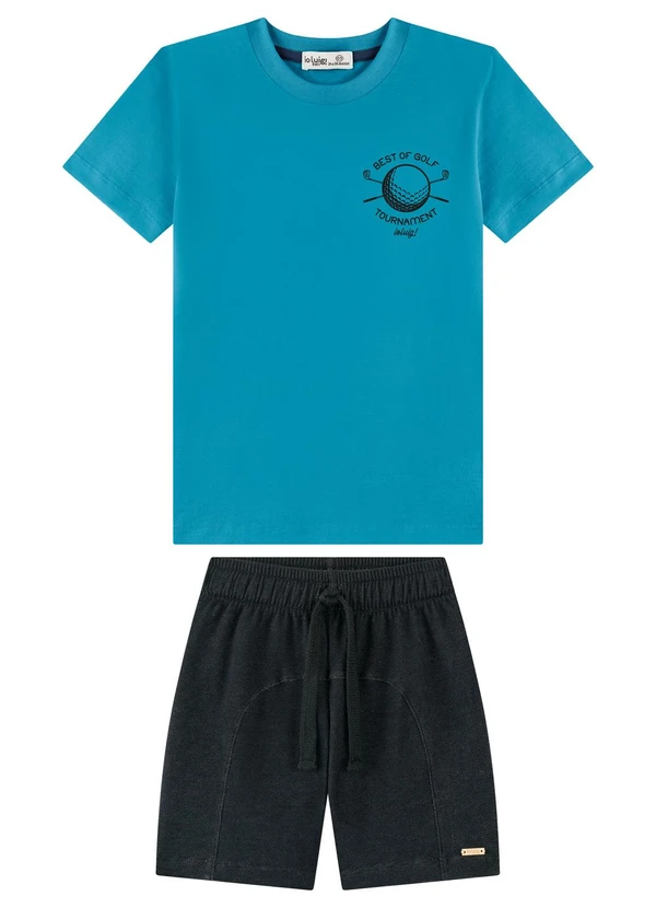 Ioluig - Conjunto Bermuda com Cadarço e Camiseta Azul