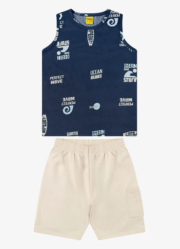 Rovi Kids - Conjunto Bermuda com Machão Masculino Azul
