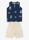 Rovi Kids - Conjunto Bermuda com Machão Masculino Marrom - variação: Azul