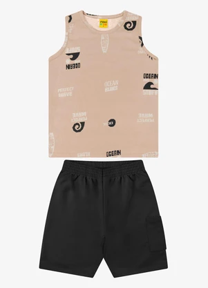 Rovi Kids - Conjunto Bermuda com Machão Masculino Marrom - ROVI KIDS