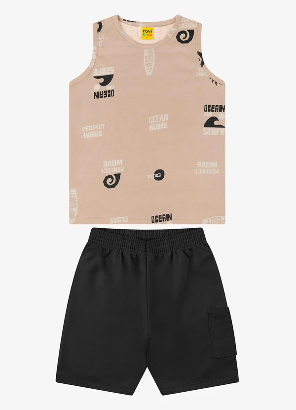 Rovi Kids - Conjunto Bermuda com Machão Masculino Marrom